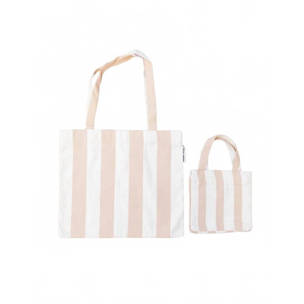 NEW IMANI COLLECTIVE striped mommy and me tote in pink / natural